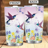 Hummingbird-themed stainless steel tumblers.