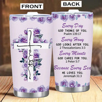 Two-sided floral-themed tumbler.