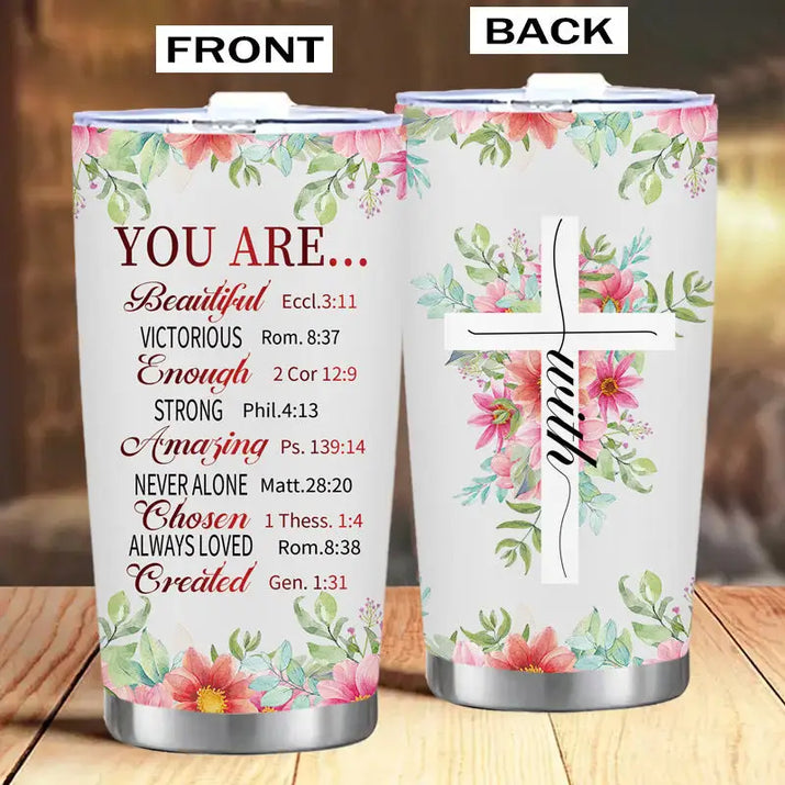 Two floral-themed tumblers.