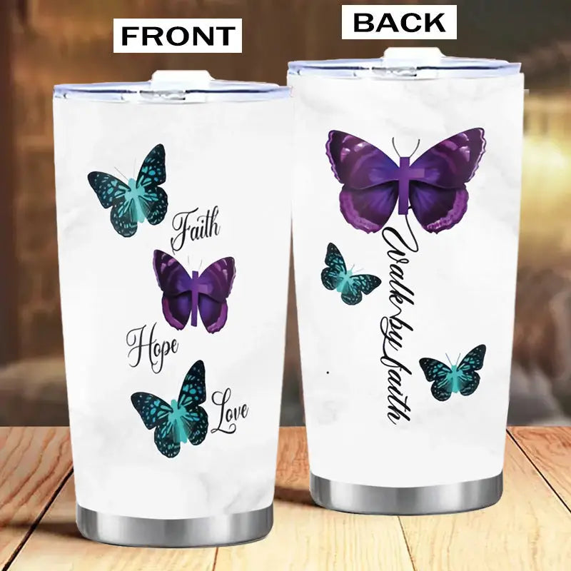 Butterfly-themed tumbler set.