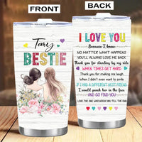 Two-sided tumbler with friendship design.