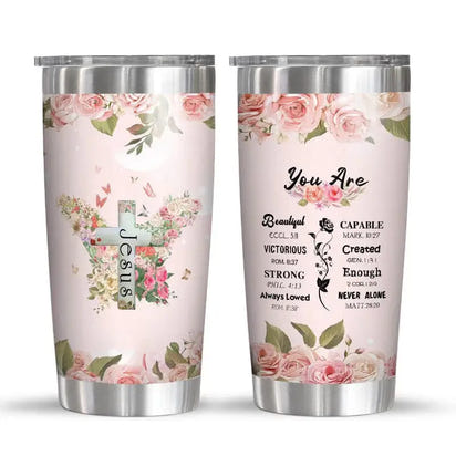 Two floral-themed tumblers.