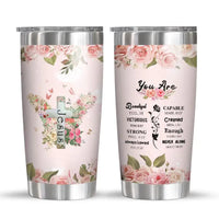 Two floral-themed tumblers.