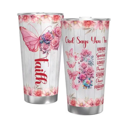 Two floral-themed tumblers.