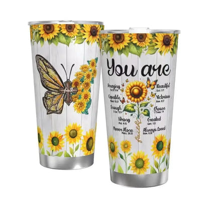 Sunflower-themed insulated tumblers.