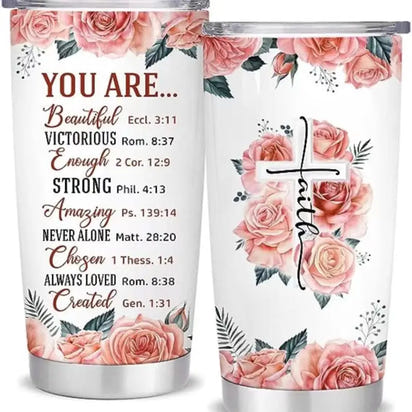 Two floral-themed tumblers.