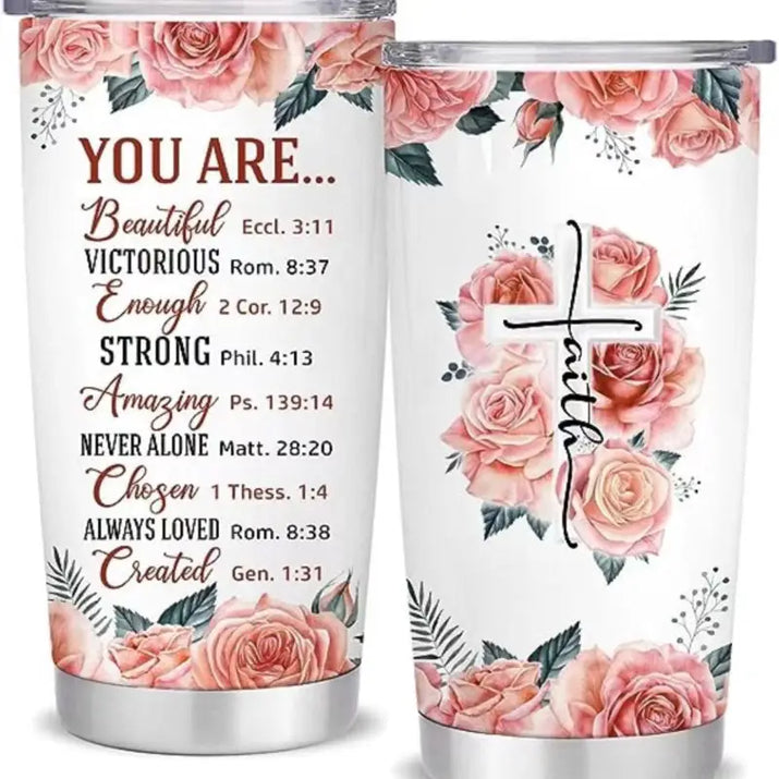 Two floral-themed tumblers.