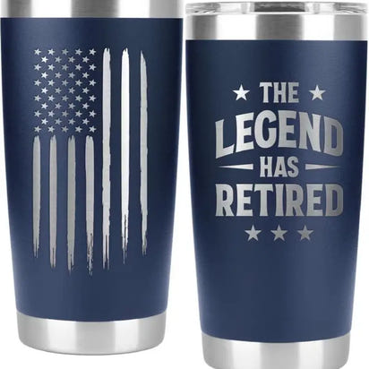 Two navy blue tumblers.