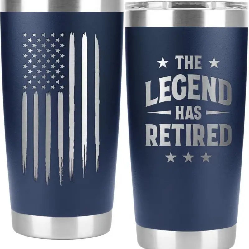 Two navy blue tumblers.