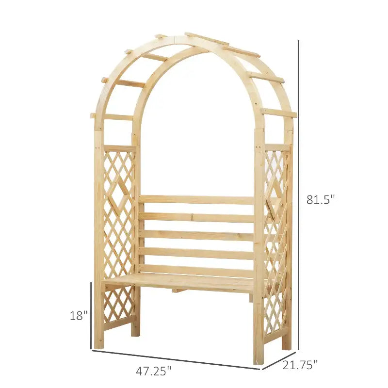 Wooden garden arbor bench with dimensions.