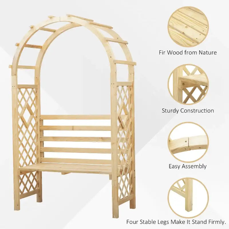 Wooden garden arbor bench.