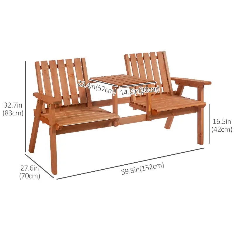 Wooden double chair with center table.