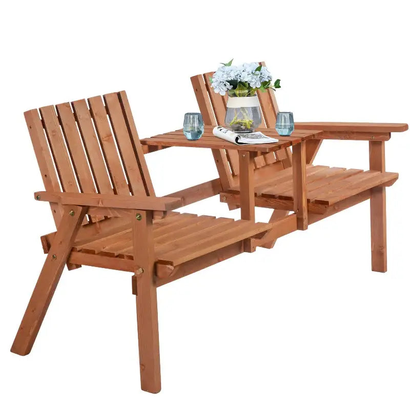Wooden double chair with center table.