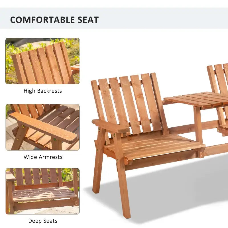 Wooden outdoor loveseat.