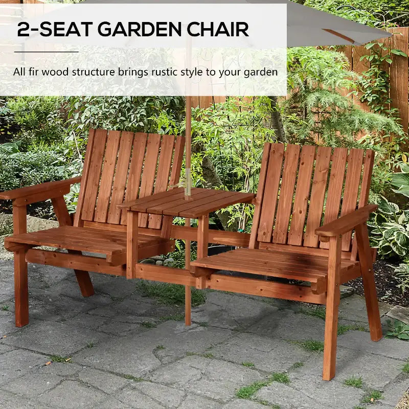 Wooden two-seat garden chair.