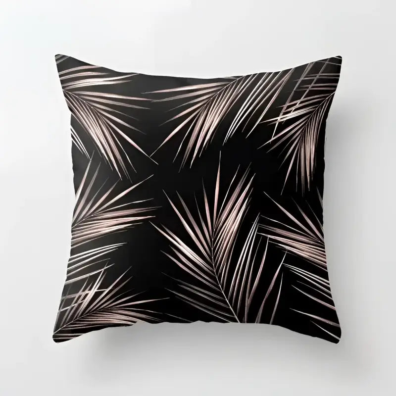 Black pillow with palm leaf pattern from Geometric Pattern Series Throw Pillow collection