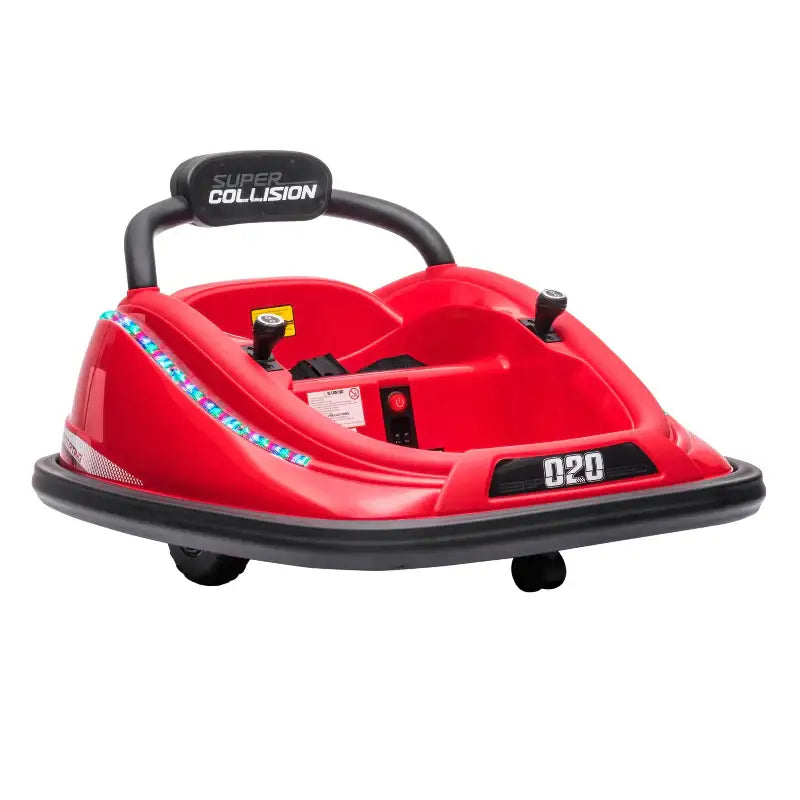 Red bumper car with black accents from the 12V Kids Bumper Car collection for kids