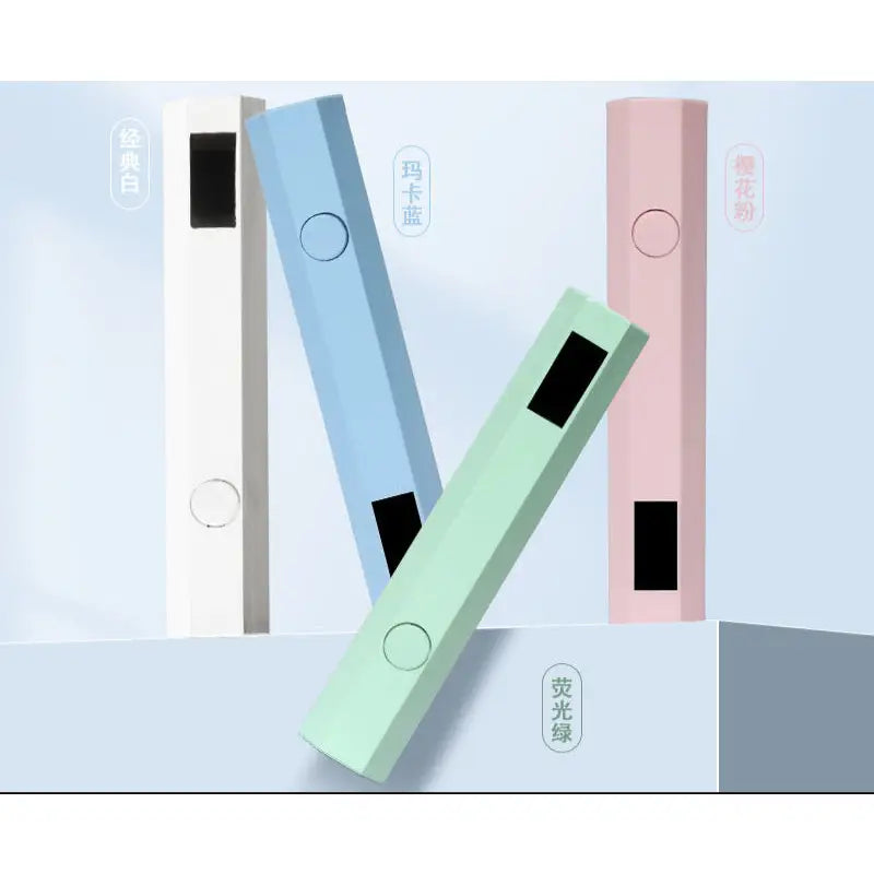 Pastel-colored hexagonal devices with black screens.