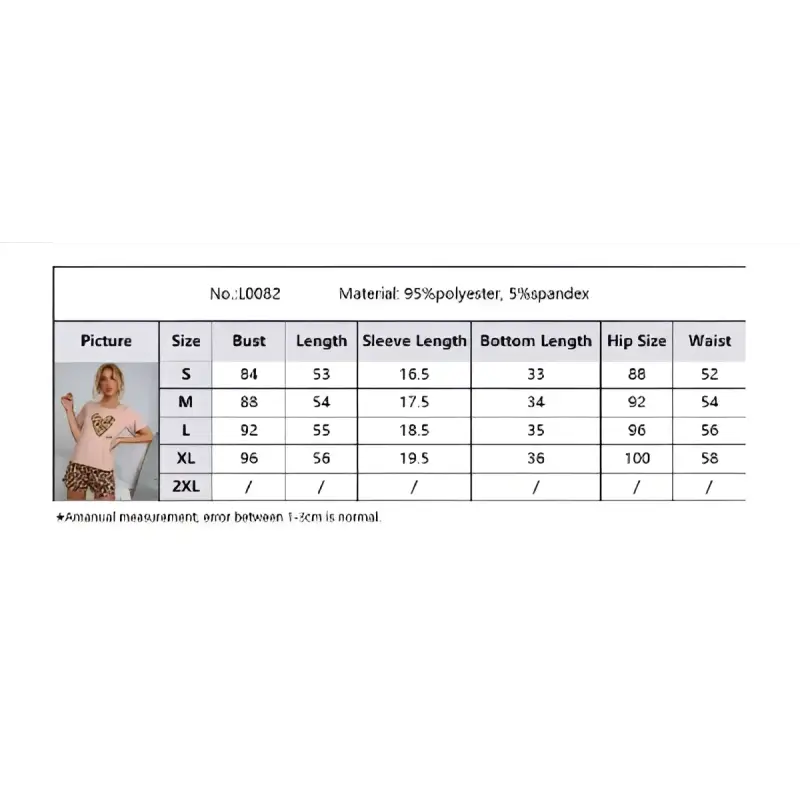 Clothing size chart.