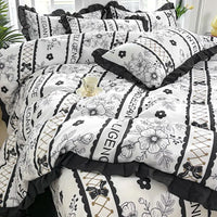 Black and white floral bedding set.