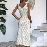 Cream-colored knit dress.