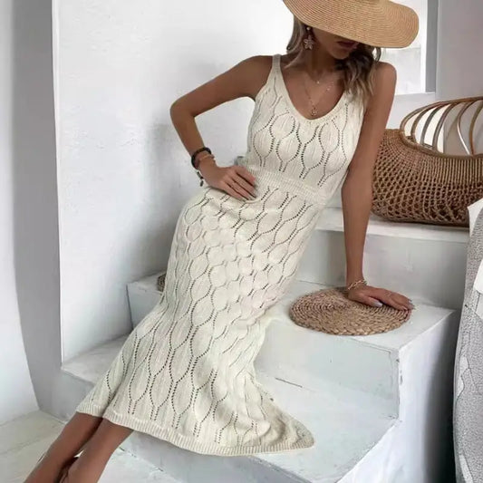 Cream-colored knit dress.