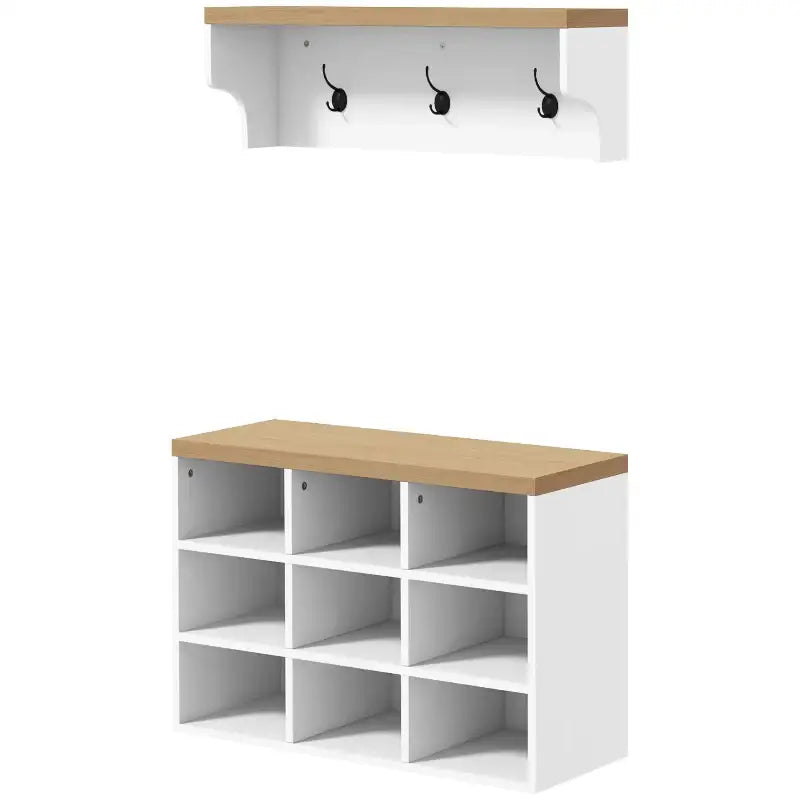 2-in-1 Hall Tree and 5-Hook Coat Rack Shoe Bench Set - sleek-selections