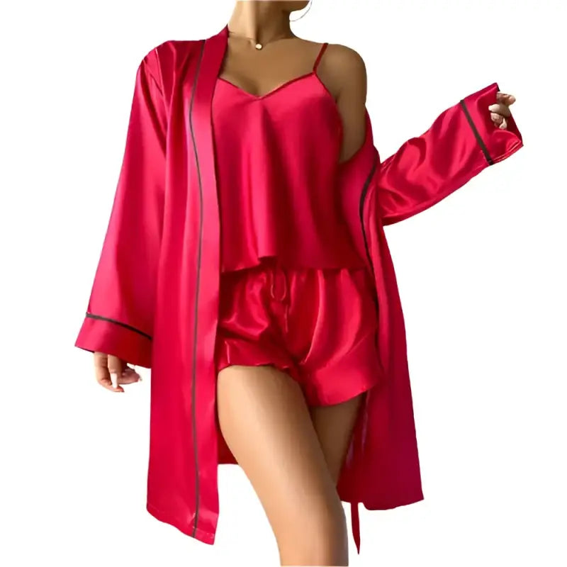 Red satin pajama set.