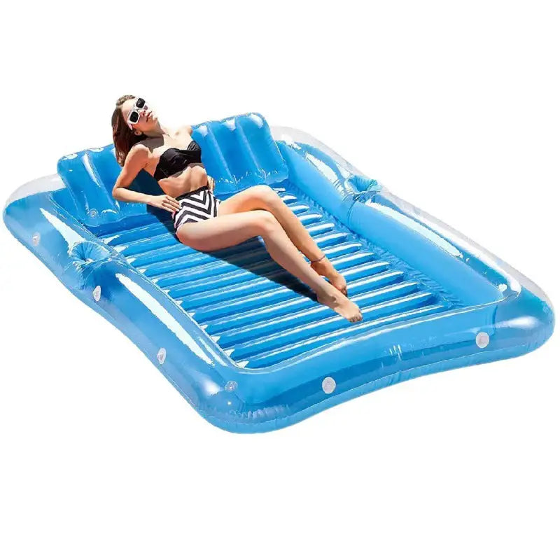 Inflatable blue pool lounger.