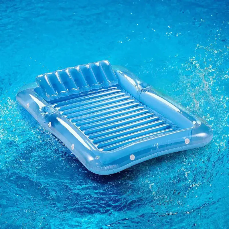 Inflatable blue pool lounger.