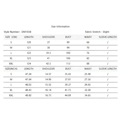 Clothing size chart.