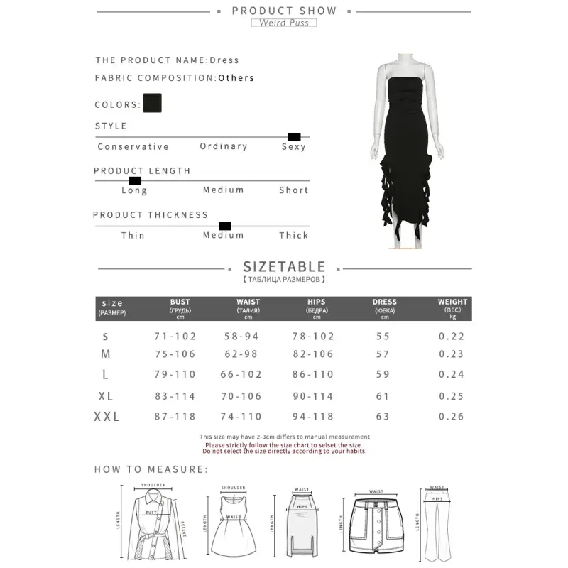 Dress size chart.