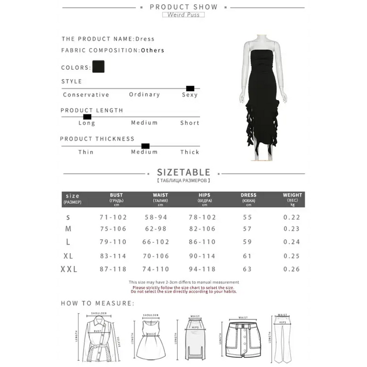 Dress size chart.
