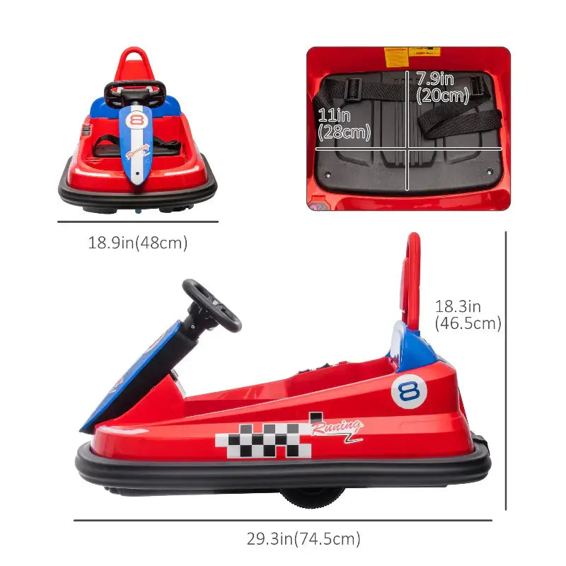 Red and blue Kids Bumper Car with dimensions for Kids Bumper and bumper car fun