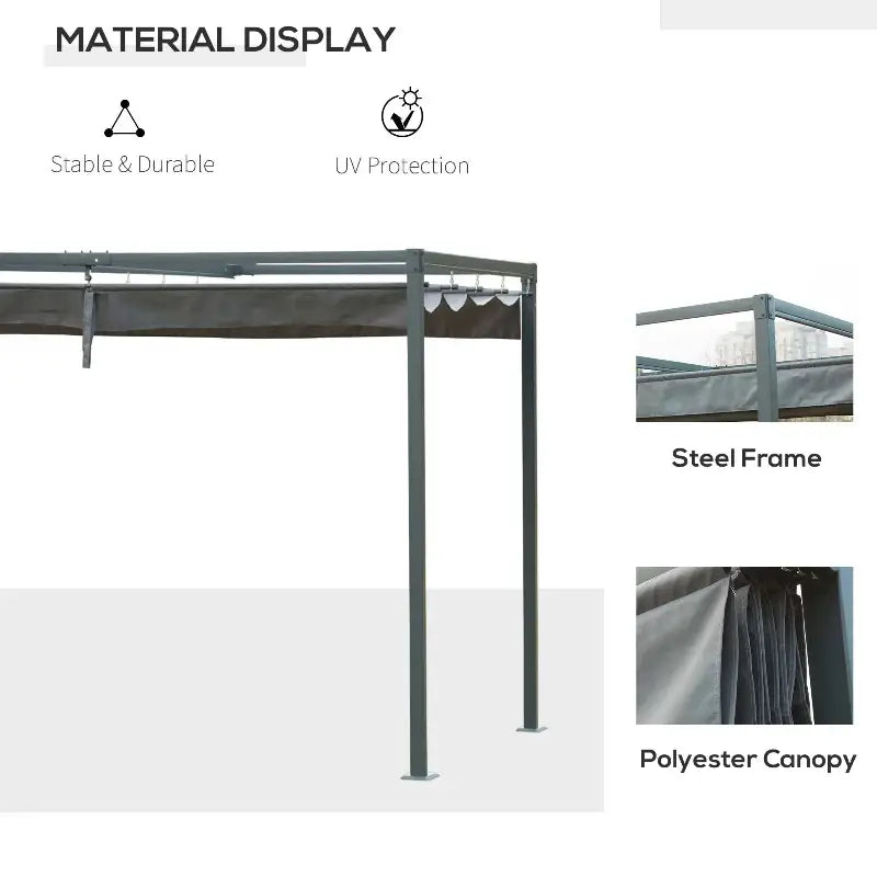 Gray metal frame pergola gazebo with canopy for outdoor patio decoration