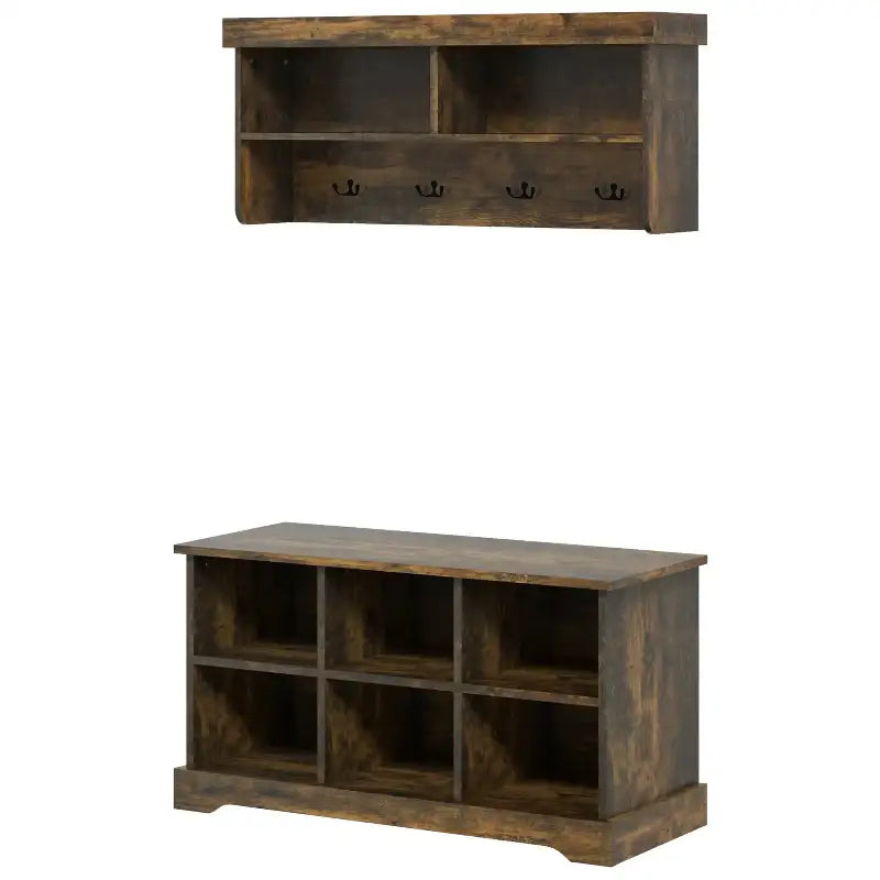 2-in-1 Hall Tree and 5-Hook Coat Rack Shoe Bench Set - sleek-selections