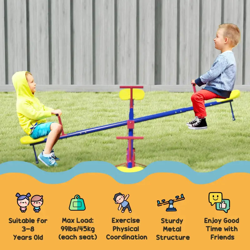 Colorful seesaw with safety features.
