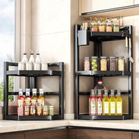 Black corner kitchen shelves.