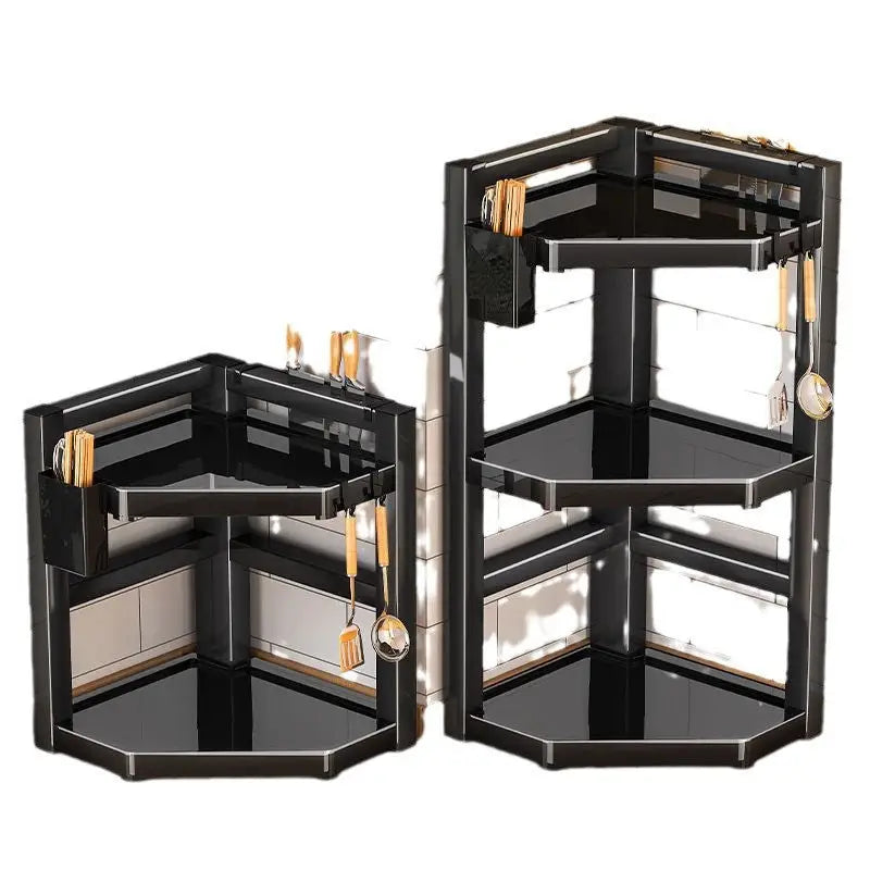 Black corner kitchen shelves.