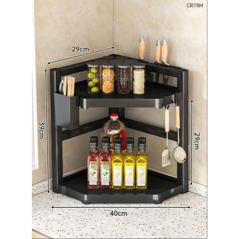 Black corner kitchen shelf.