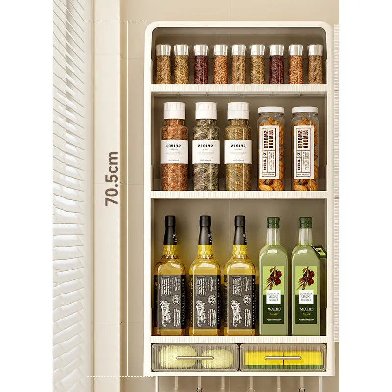 White wall-mounted multi-functional seasoning rack, the ultimate kitchen must-have for organization