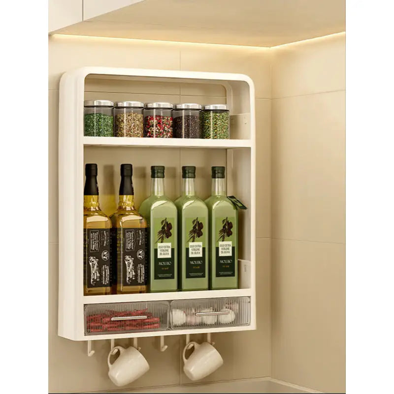 White kitchen wall shelf from the multi-functional seasoning rack, the ultimate kitchen must-have