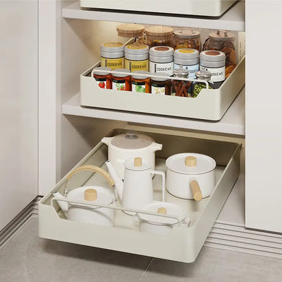 Kitchen pull-out shelves demonstrating efficient kitchen pull-out cabinet organizers