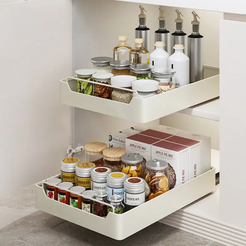 Kitchen pull-out shelves for organized storage in pull-out kitchen cabinets