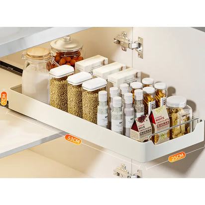 White pull-out kitchen shelf for kitchen pull-out cabinets and versatile pull-out shelves