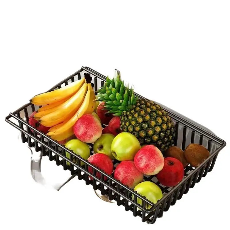 Fruit-filled wire basket.