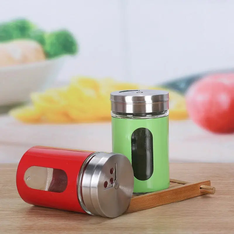 Red and green spice containers in Kitchenware stainless steel seasoning jar for stainless steel seasoning