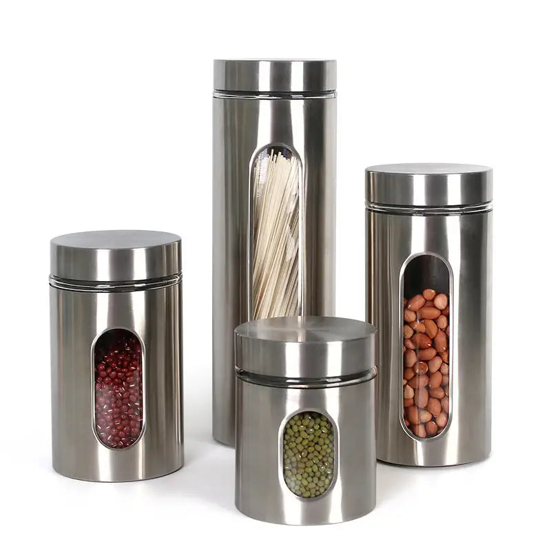 Kitchenware Stainless Steel Visible Glass Canister Set for food storage