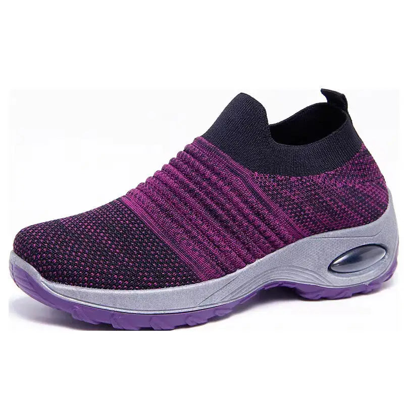 Purple and black slip-on sneaker.