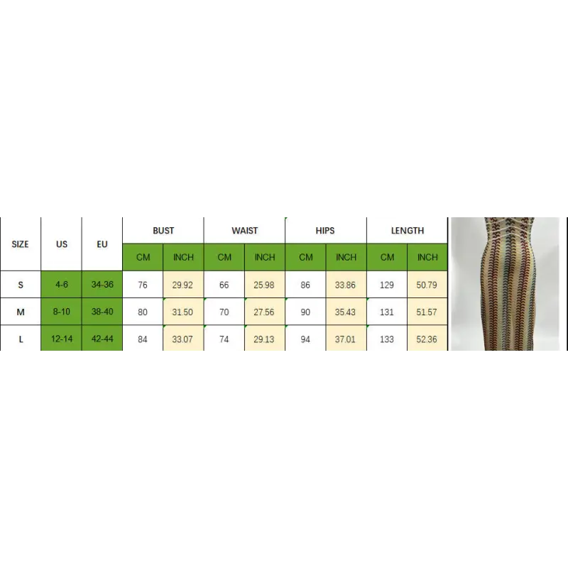 Clothing size chart.